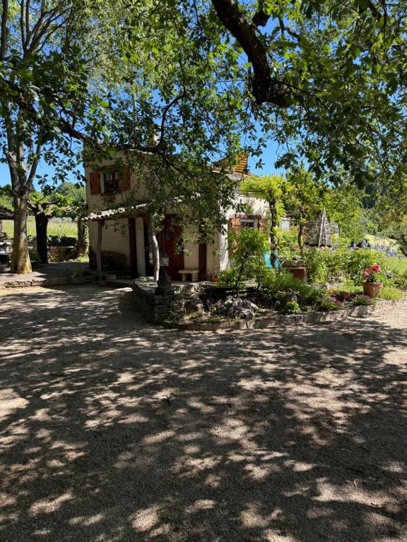 a small house in a yard with a tree at Le Cabanon in Mane