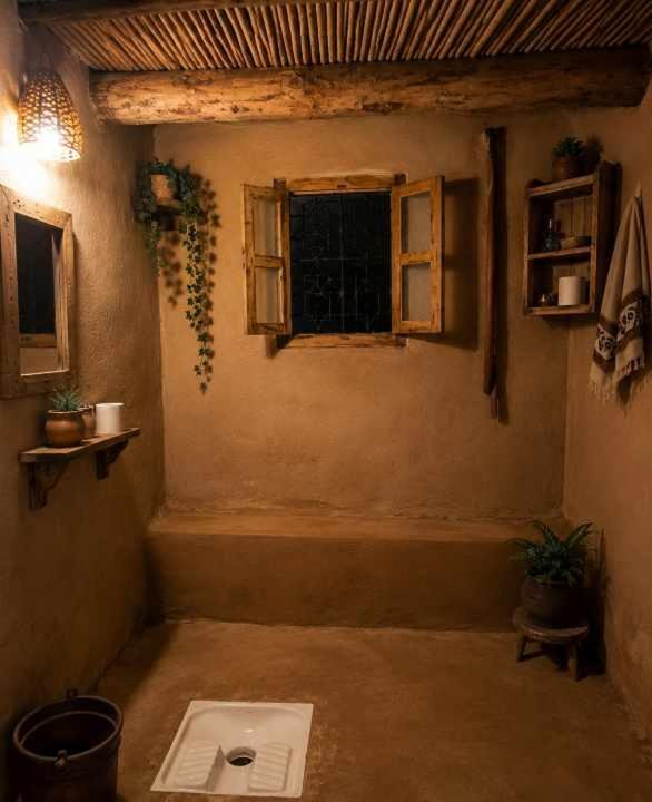 a room with a window and a toilet in it at Taddart n Dades in Boumalne Dades