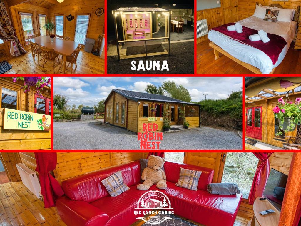 a collage of pictures of a tiny house at Red Robin Nest in Galway