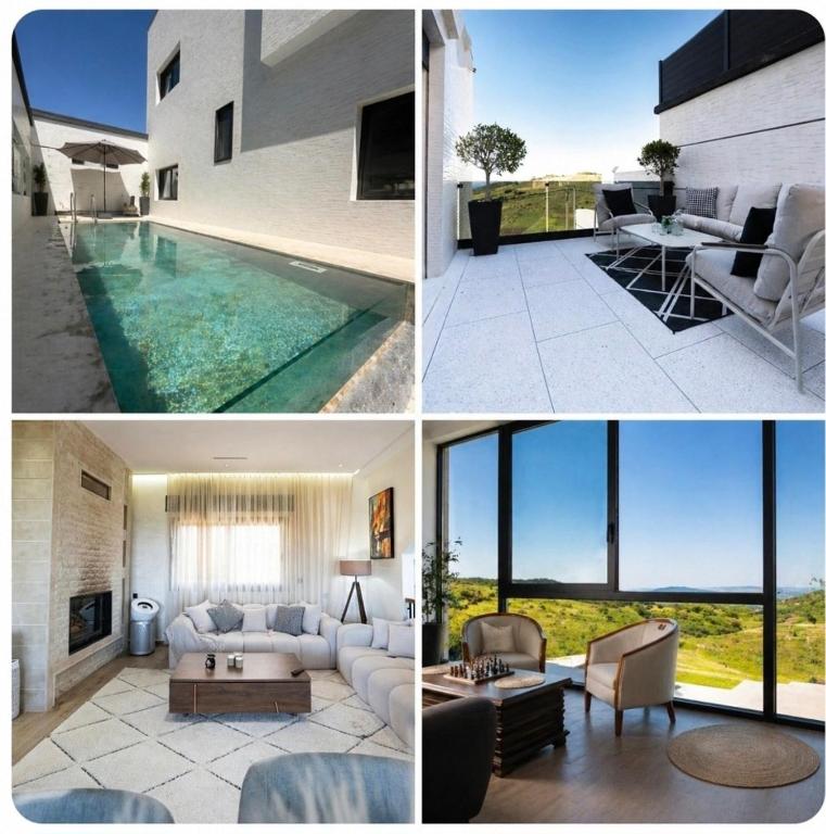 a collage of pictures of a living room and a house at Villa 4 chambres avec piscine in Tangier
