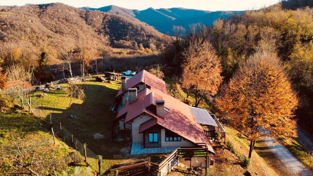 an aerial view of a house in the mountains at B&B Sella Klancic in San Pietro al Natisone