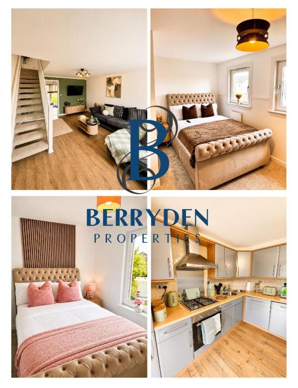 a collage of photos of a bedroom and a kitchen at Restmore House in Inverugie Mill