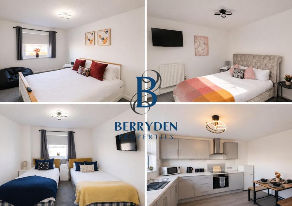 a collage of three pictures of a bedroom at Aalesund stay in Peterhead