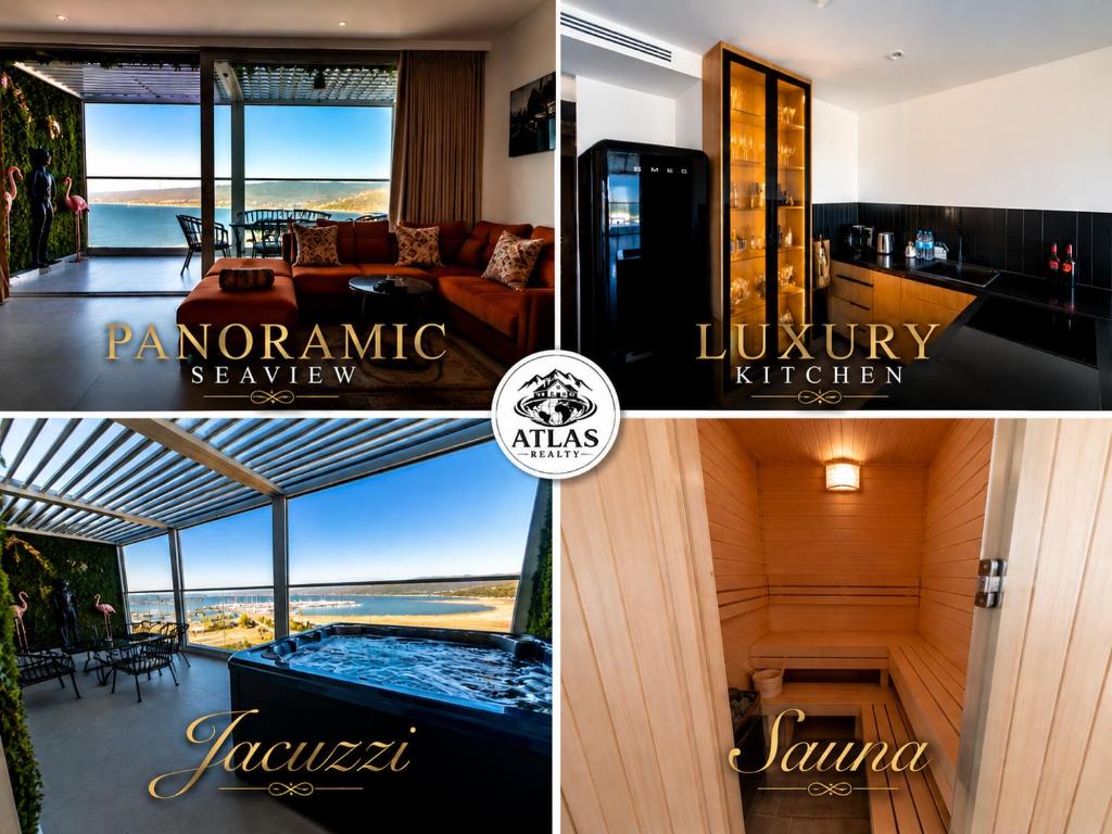 a collage of photos of a hotel room with a view at The Blue Mirage in Tangier