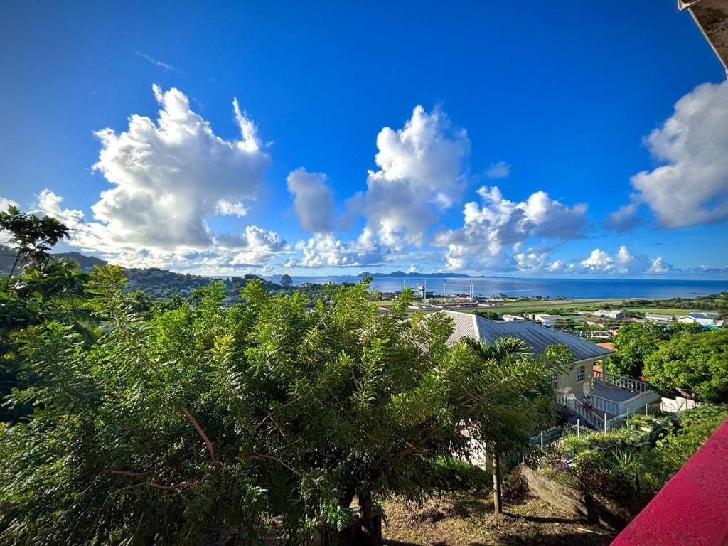 a view of a house with trees and the ocean at T & H Oasis in Kingstown