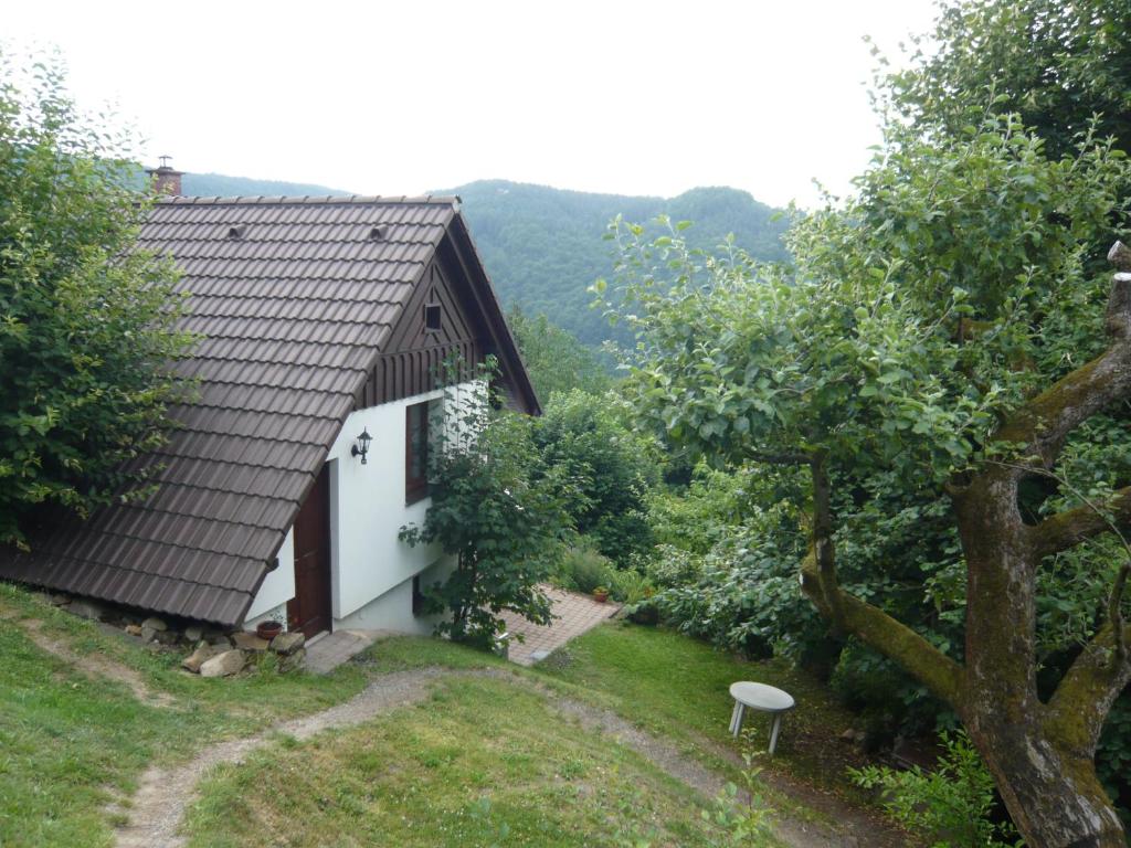 マラー・スカーラにあるChalupa Záborčíの庭園の景色を望む家