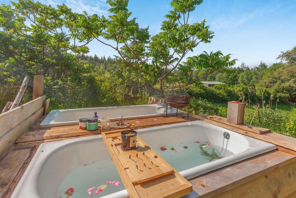 a bath tub sitting on top of a wooden table at 1 Bed in Bream oc-m43316 in Bream