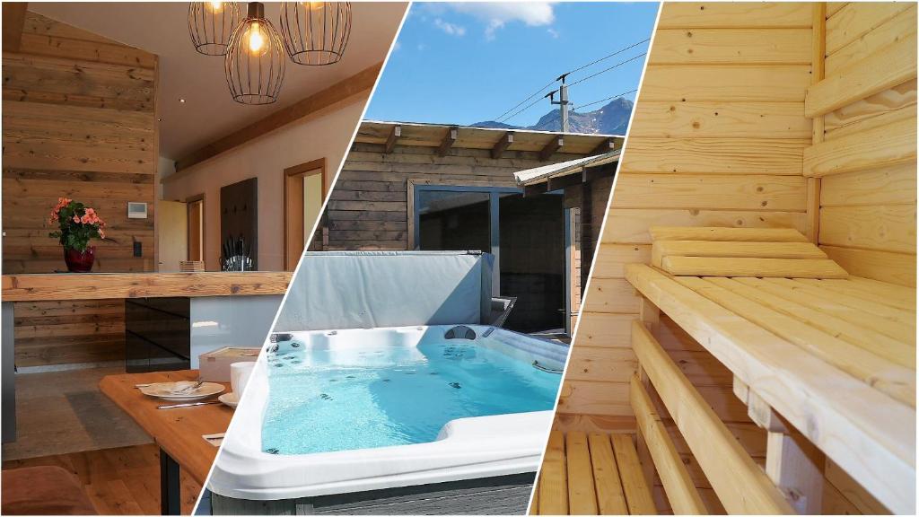 two pictures of a jacuzzi tub in a house at Appartements Plus in Hochfilzen