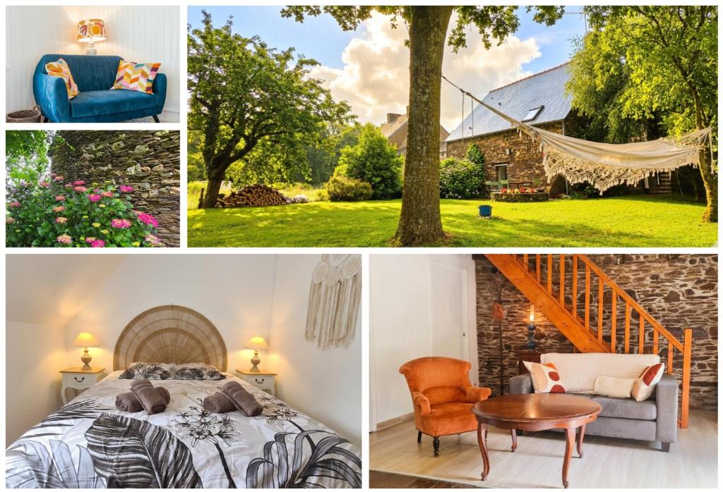 a collage of pictures of a bedroom and a house at Penty horizon de Brocéliande in Augan