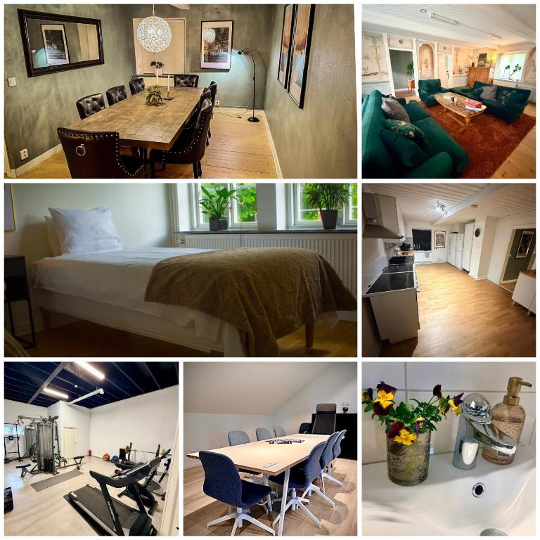 a collage of photos of a bedroom and a living room at Nordic Lodges in Malmö