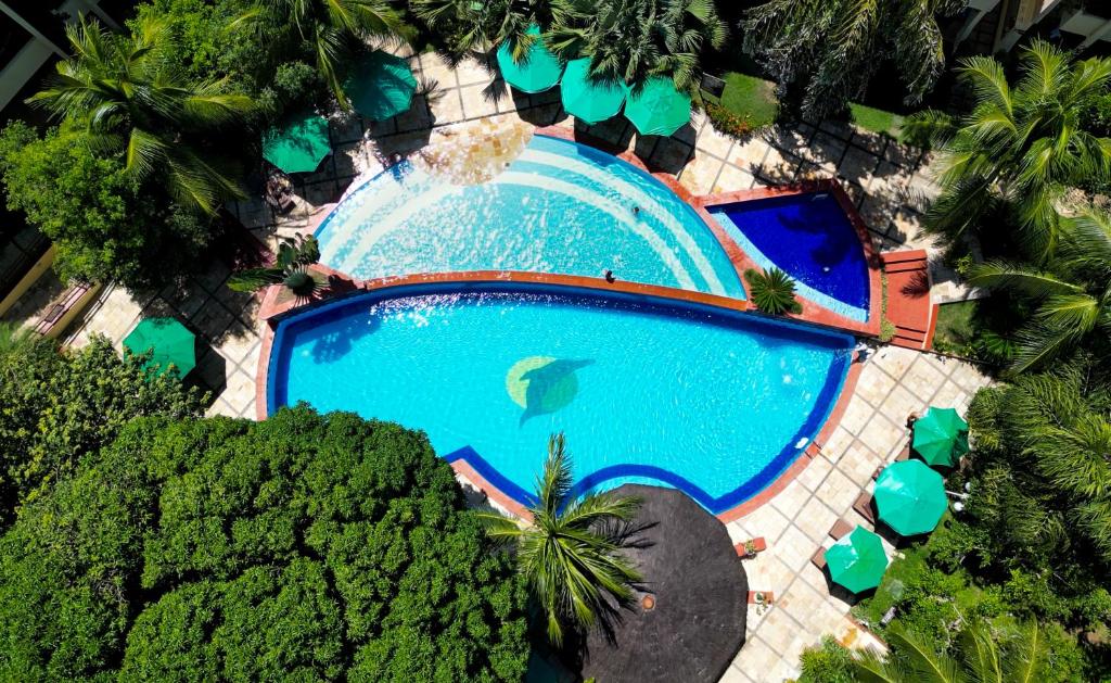 an overhead view of a swimming pool with palm trees at Solar Pipa by Pipa Centro in Pipa
