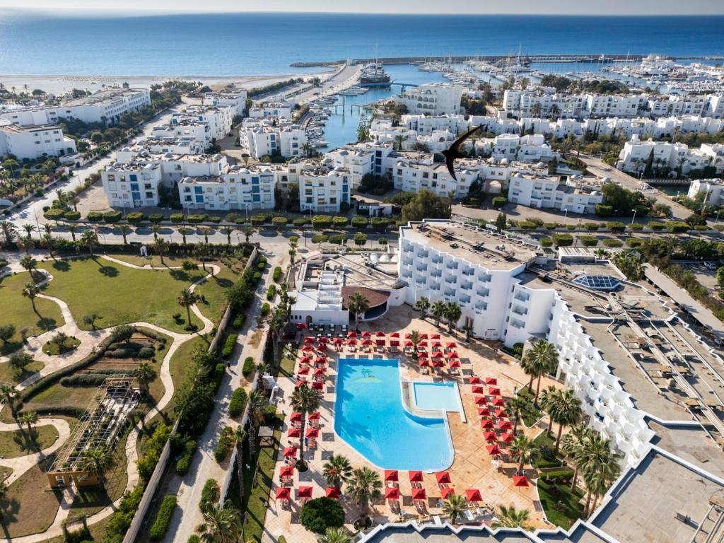 an aerial view of a resort with a swimming pool at Houda Yasmine Marina & SPA in Hammamet