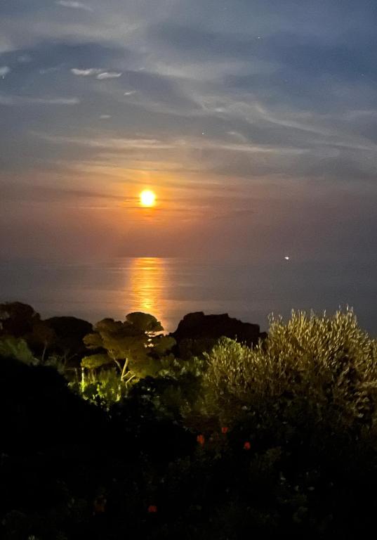 a sunset over the ocean with the sun in the sky at Paradis bleu in Agay - Saint Raphael