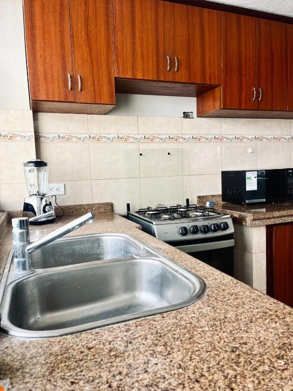 a kitchen with a sink and a stove at Centrica y Residencial in Ambato