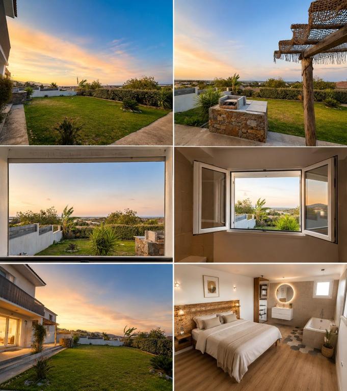 a collage of photos of a bedroom and a house at Casa Pace - jardin - 2 chambres - Biguglia in Biguglia