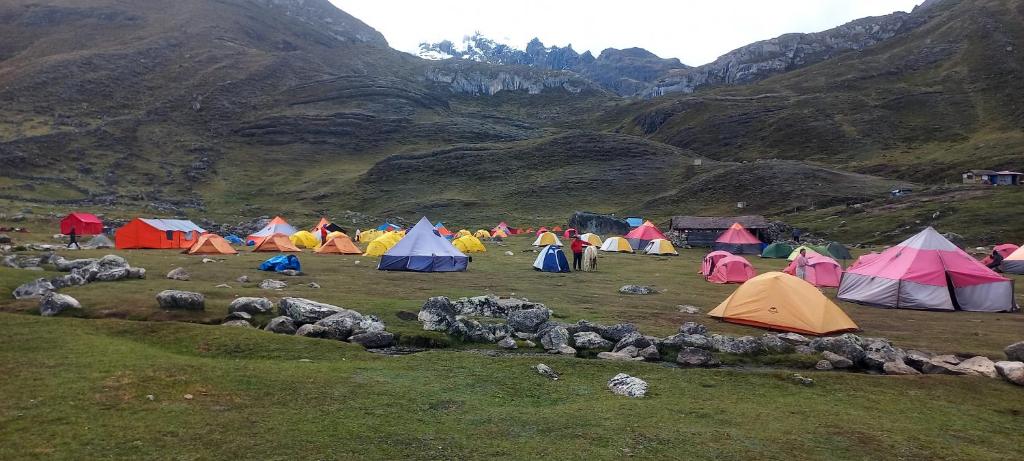 a group of tents in a field in a mountain at Selena Camping in Tayapampa