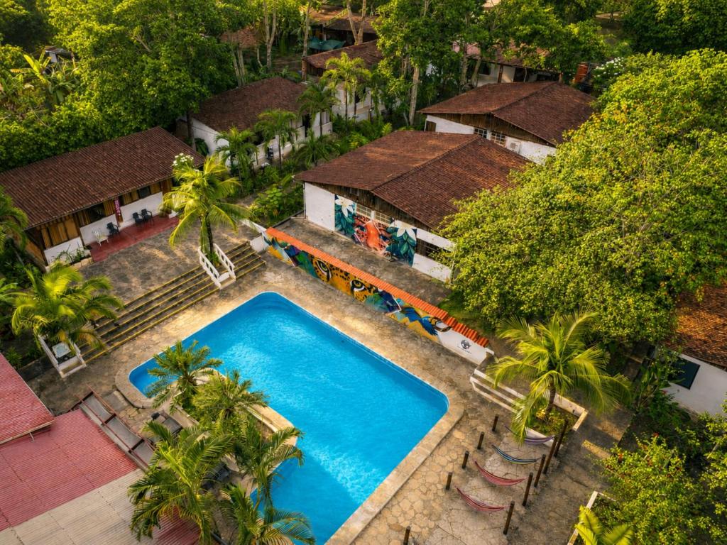 an overhead view of a swimming pool at a resort at CasaBosque in Tarapoto