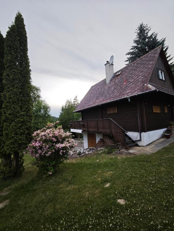 a large wooden house with a roof at Chata Radostín in Radostín