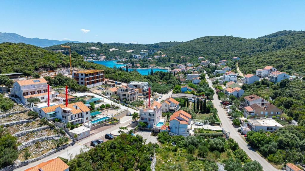 an aerial view of a city with a resort at Rezidence Castello in Korčula