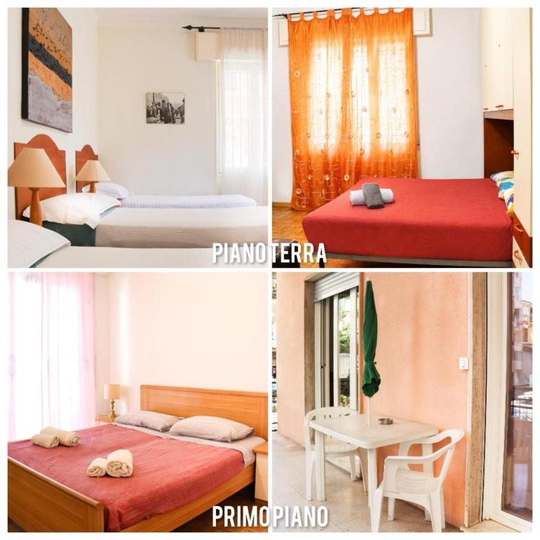 two pictures of a bedroom with two beds and a table at Sanremo Apartments - Ortensia in Sanremo