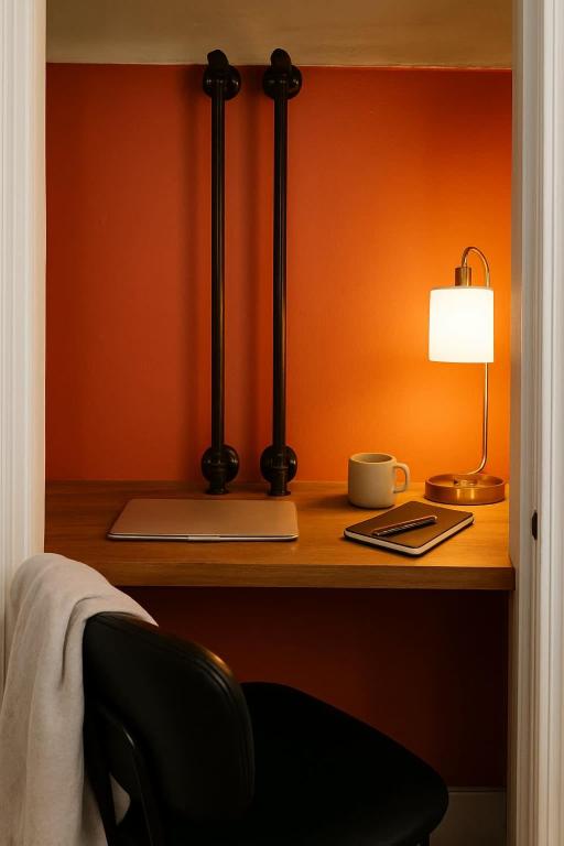 a desk with a lamp and a chair on it at King Bed Sleeps 3 2 Beds Walkable Cozy in Philadelphia