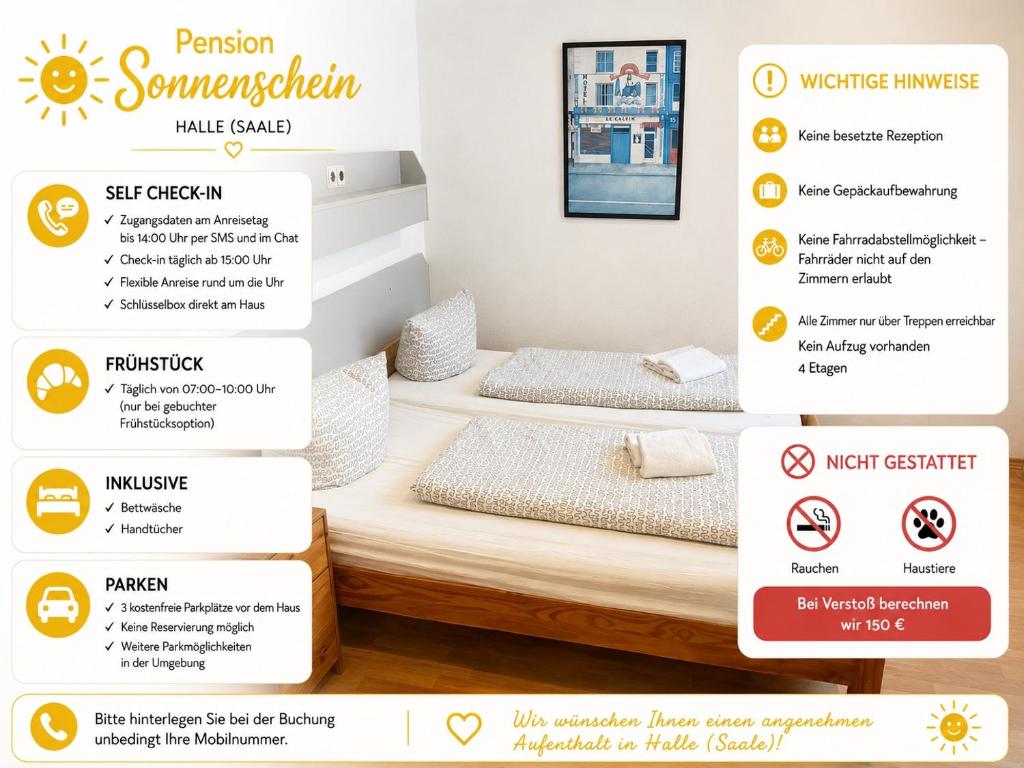 a poster of a bedroom with two beds at Pension Sonnenschein in Halle an der Saale