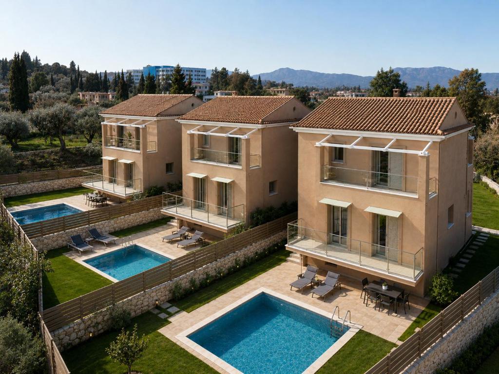 an aerial view of a villa with two swimming pools at Efilenia Luxury Villas in Corfu