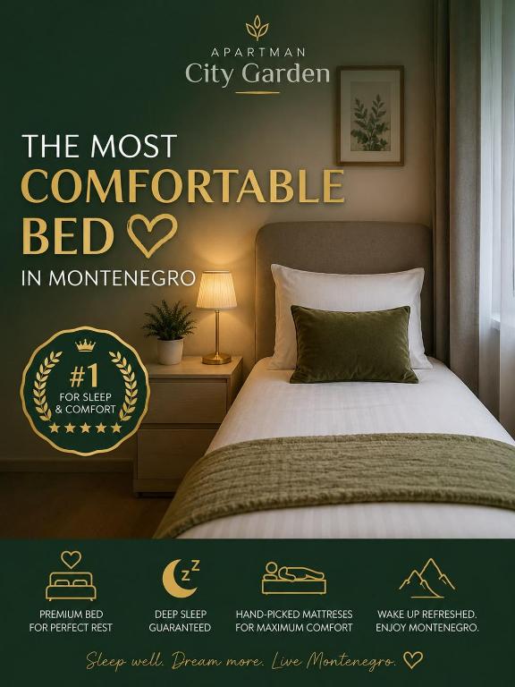 a poster for the most comfortable bed in montenegro at City Garden in Kolašin
