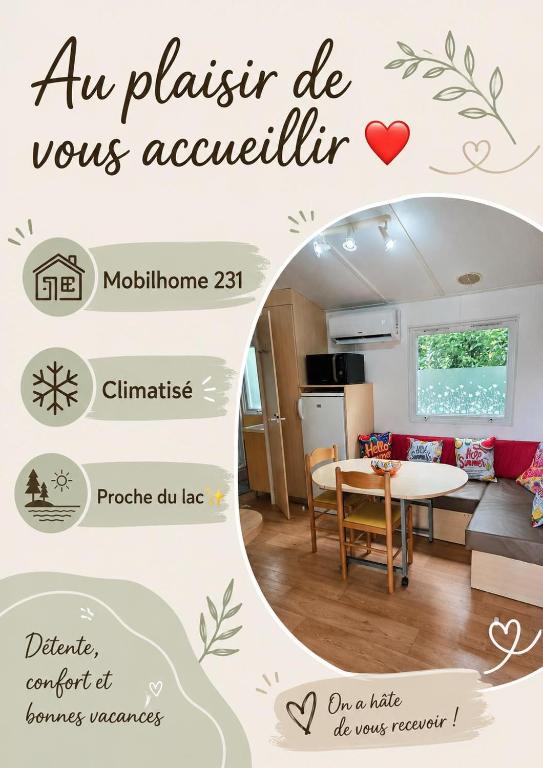 a poster of a living room and a dining room at Iscles 231- MH Au calme près du lac in La Roque-dʼAnthéron