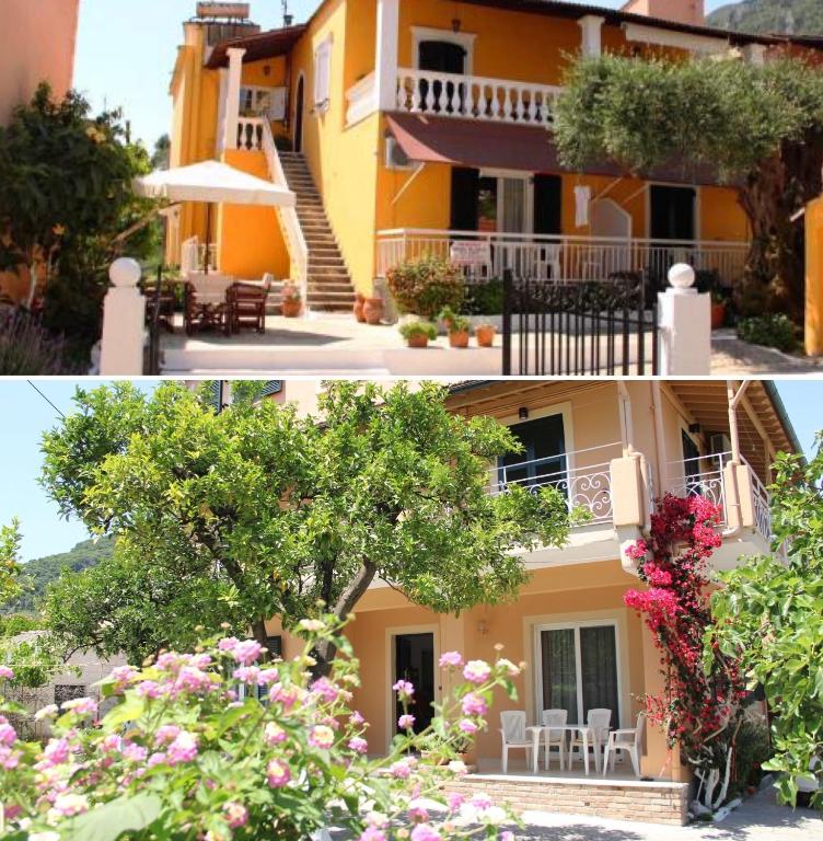 a collage of two pictures of a building at Villa Martha in Benitses