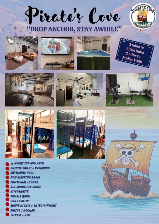 a collage of pictures of a house at Pirate's Cove in Malacca