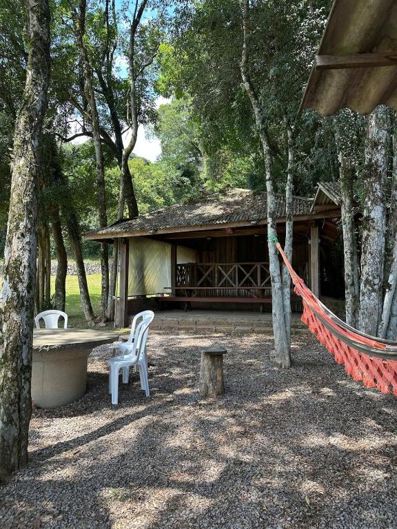 a house with a hammock in front of it at Rancho Cantinella in Garibaldi