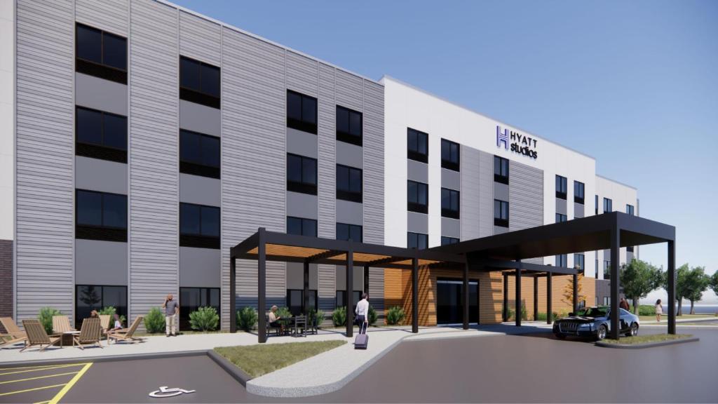 an artist rendering of the front of a building at Hyatt Studios Texarkana in Texarkana