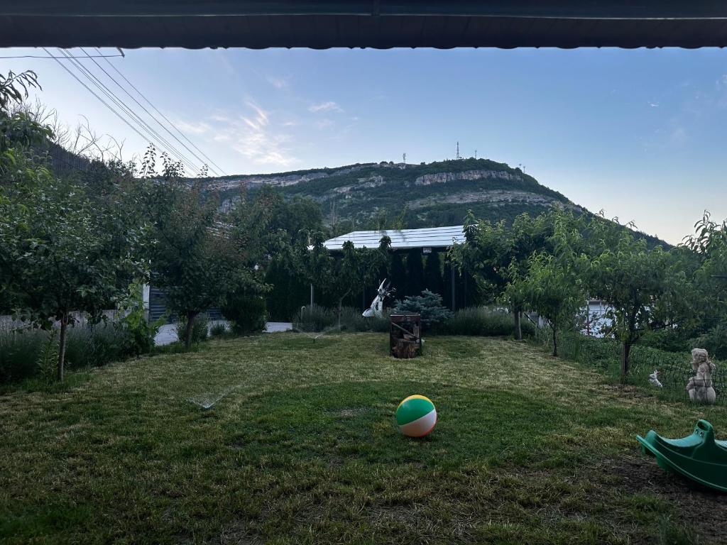 a ball sitting on the grass in a yard at Mountain Panorama Garden BBQ ECO in Shumen