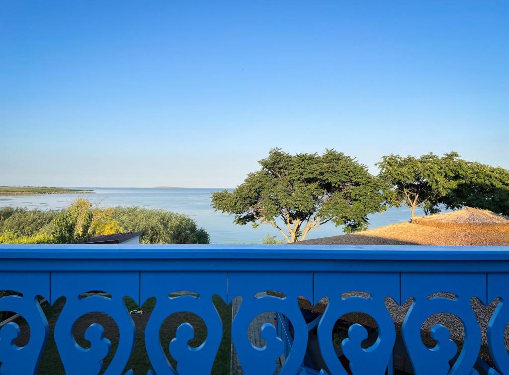 a view of the ocean from a blue fence at La Cupric in Sarichioi