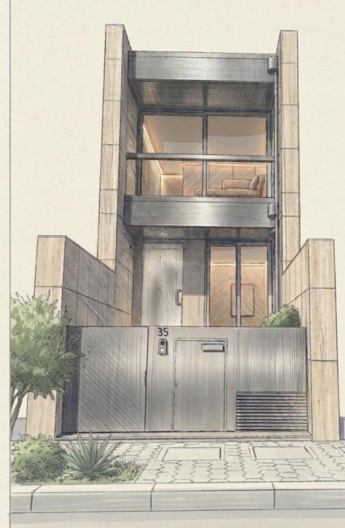 a drawing of a house with a garage at Beach House - Aguda Beach - 2 bedrooms in Arcozelo
