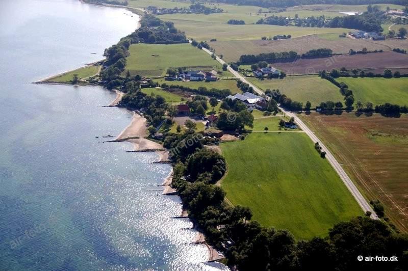 an aerial view of an island in the water at Loff Holiday Houses in Aabenraa