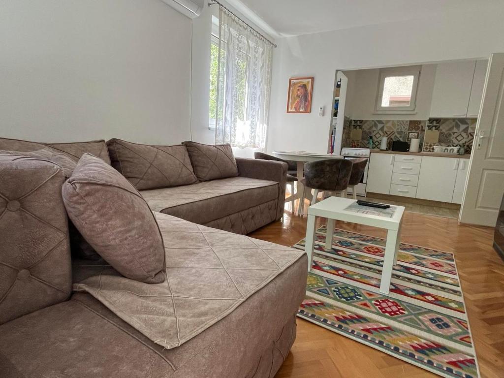 a living room with a couch and a table at Apartman Milica in Vršac