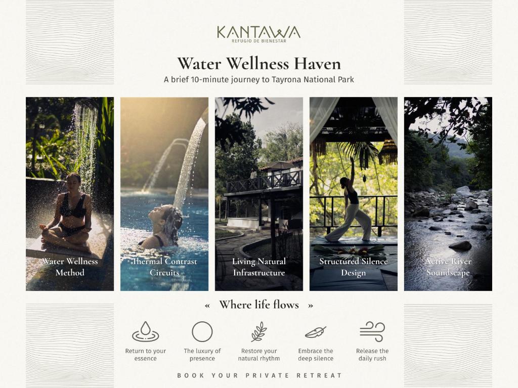 a website for water wellnesshaven with a collage of photos at Kantawa Refugio de Bienestar in El Zaino
