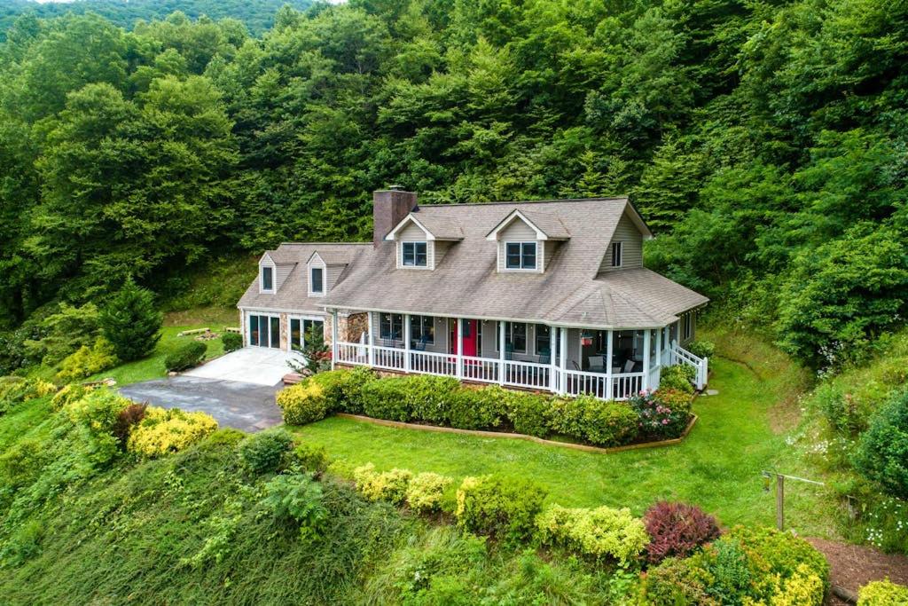 an aerial view of a house on a hill at Angel View in Cullowhee