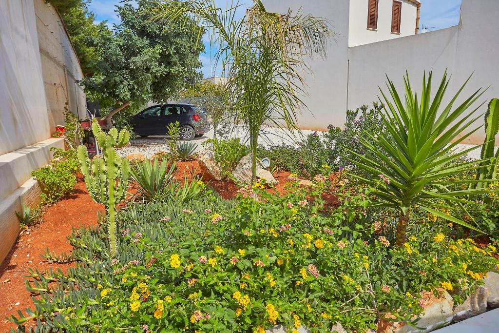 a garden with a car parked in a parking lot at Case Blu Mare in San Vito lo Capo