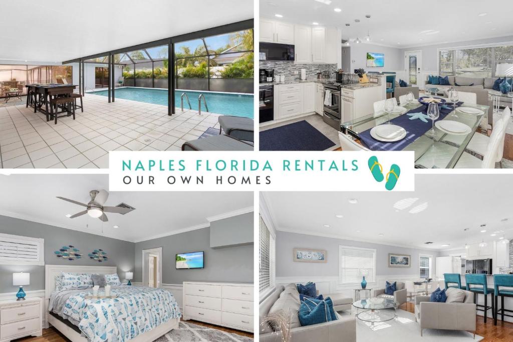 a collage of photos of a living room and a bedroom at Naples Luxury 5BDRM HomeHtd PoolSuperCleanPets in Naples