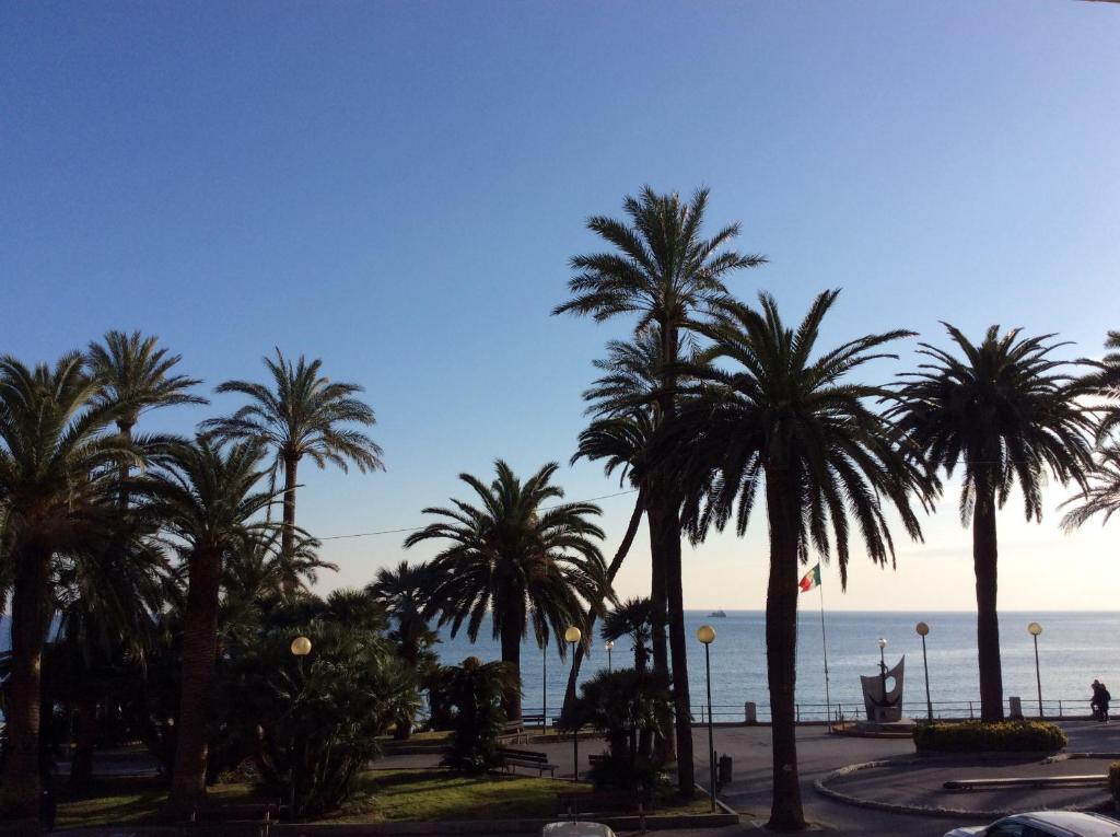 a group of palm trees next to the ocean at Soggiorno Marina in Varazze