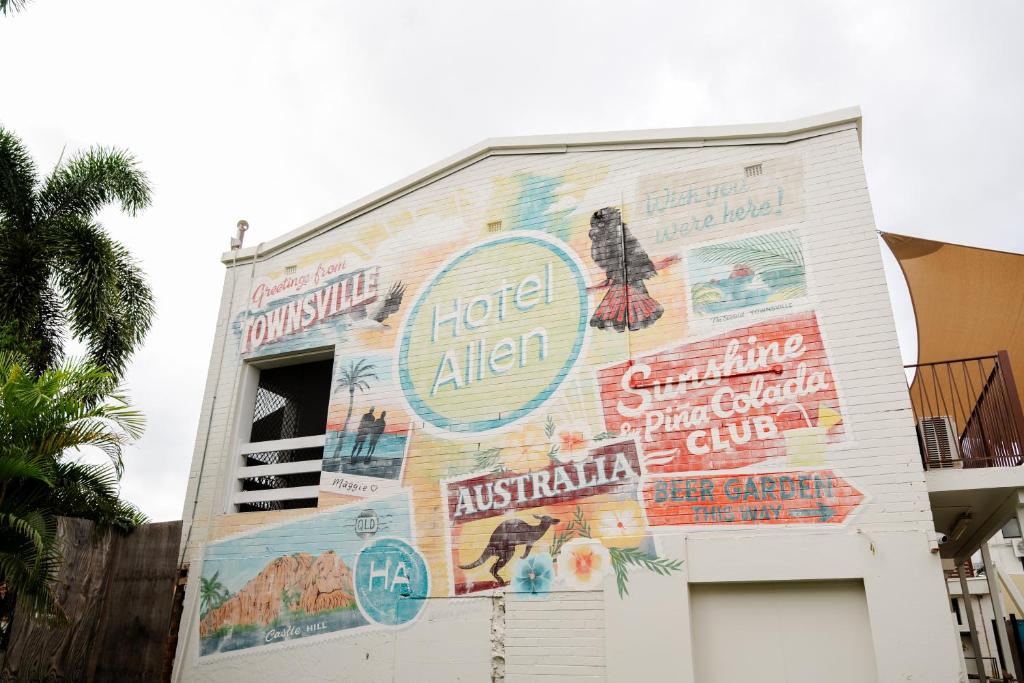 a building with a mural on the side of it at Hotel Allen in Townsville