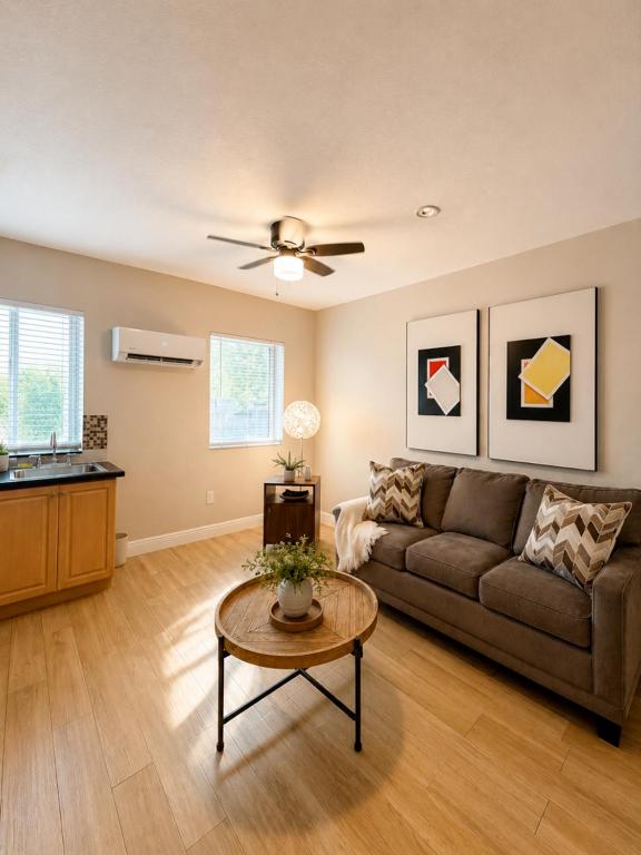 a living room with a couch and a table at Downtown Miami full apartment with kitchen in Miami