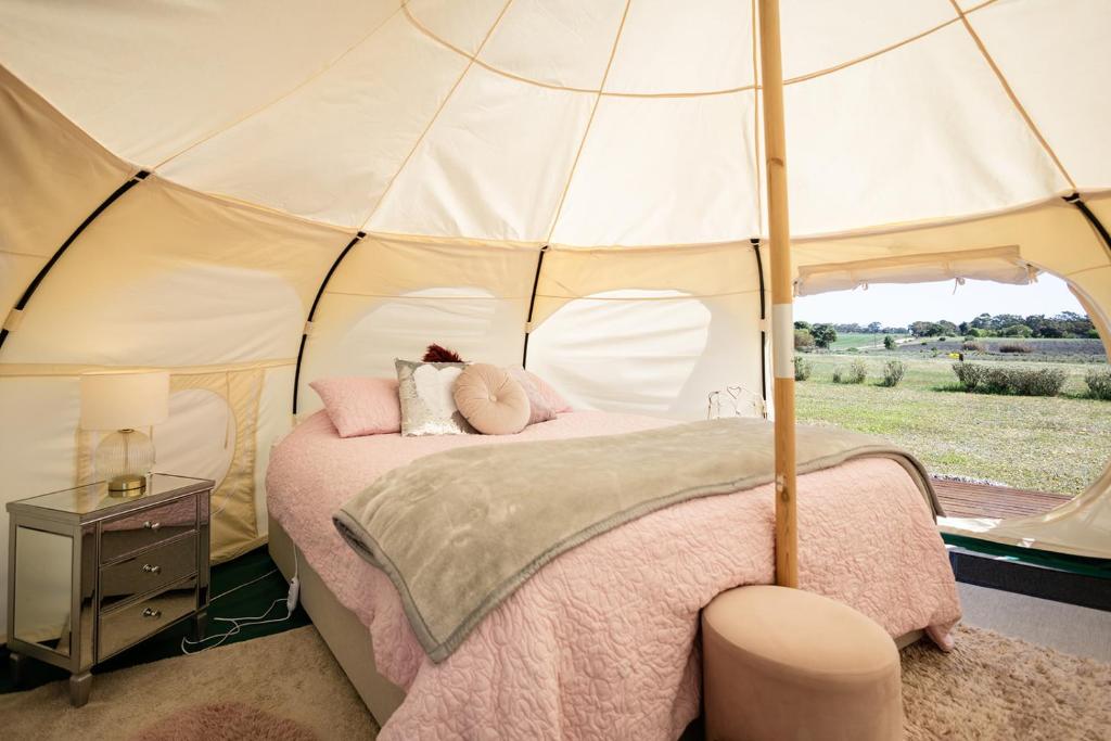 a bedroom with a bed in a tent at Bukirk Glamping & Luxury Cabins - Clare Valley in Clare