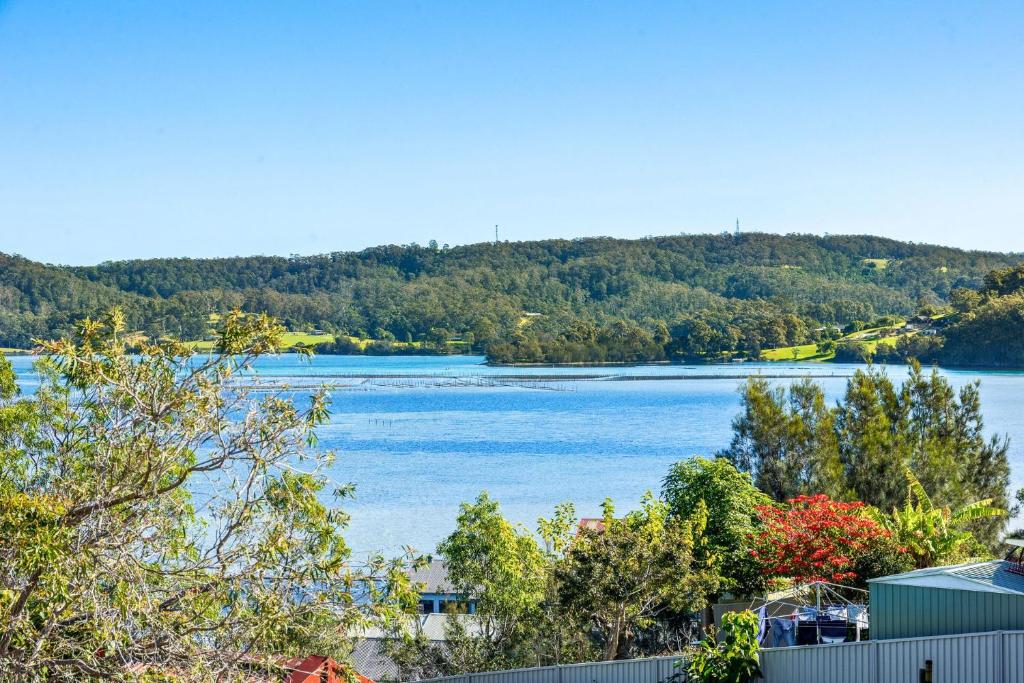 a view of a large body of water with trees at Forsters Bay Haven in Narooma