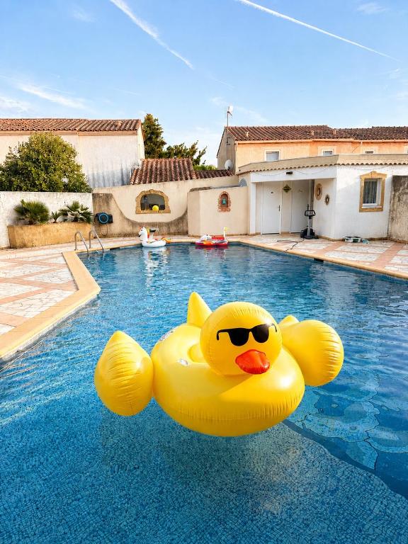 a yellow rubber duck floating in a swimming pool at Villa Victoire au coeur de la Provence in Venelles