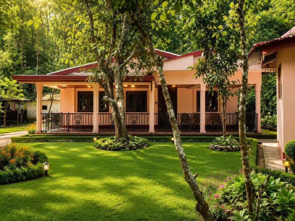 a house with a yard with green grass and trees at Miracle holiday homestay in Demodera