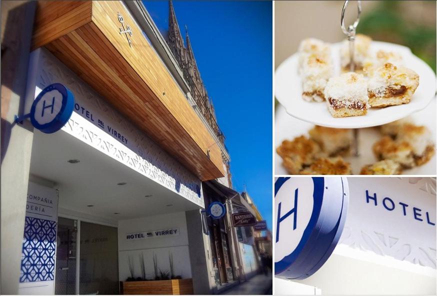 twee foto's van een winkel met een bord eten bij Hotel del Virrey in Luján